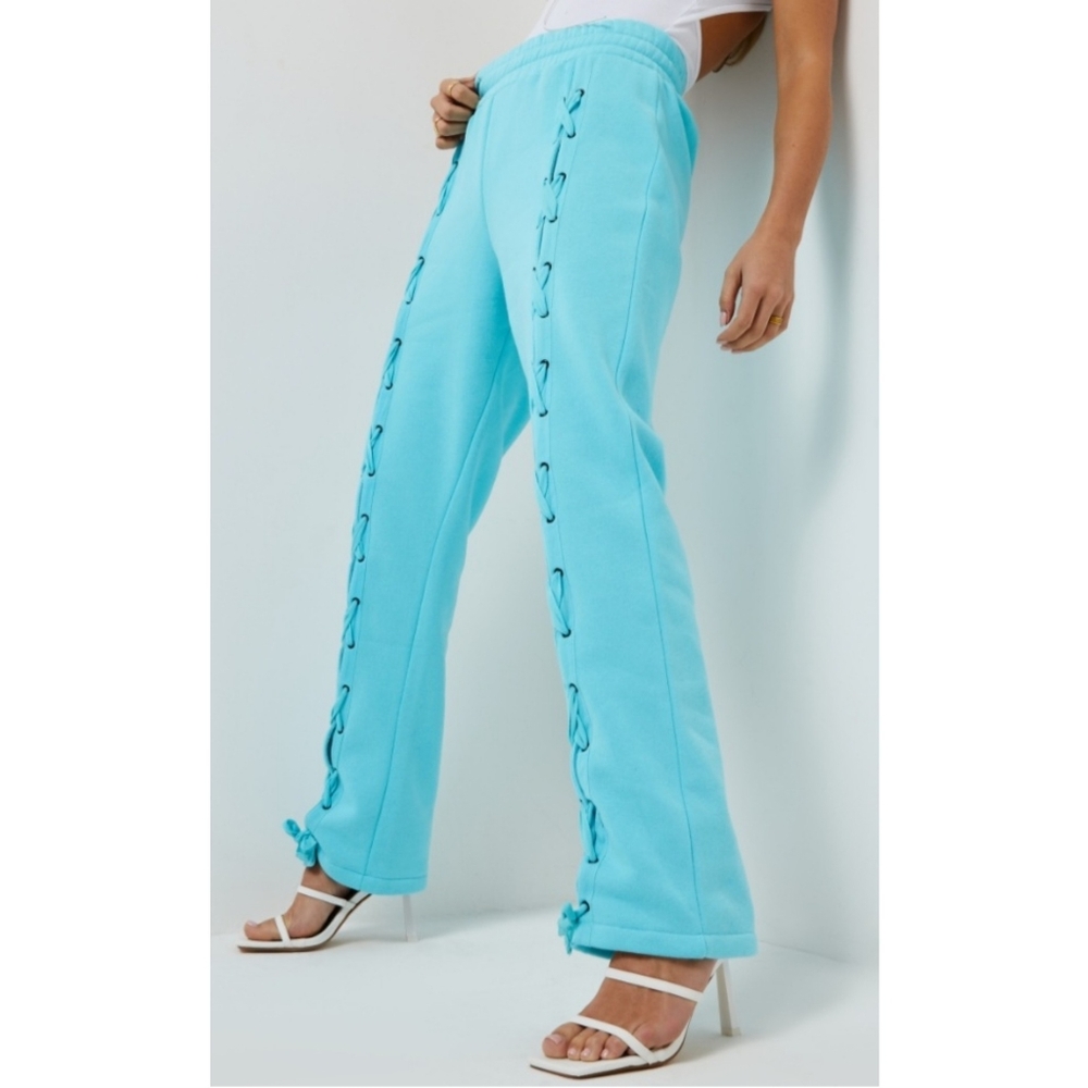 Light Blue High Waisted Lace-up Joggers - NWT